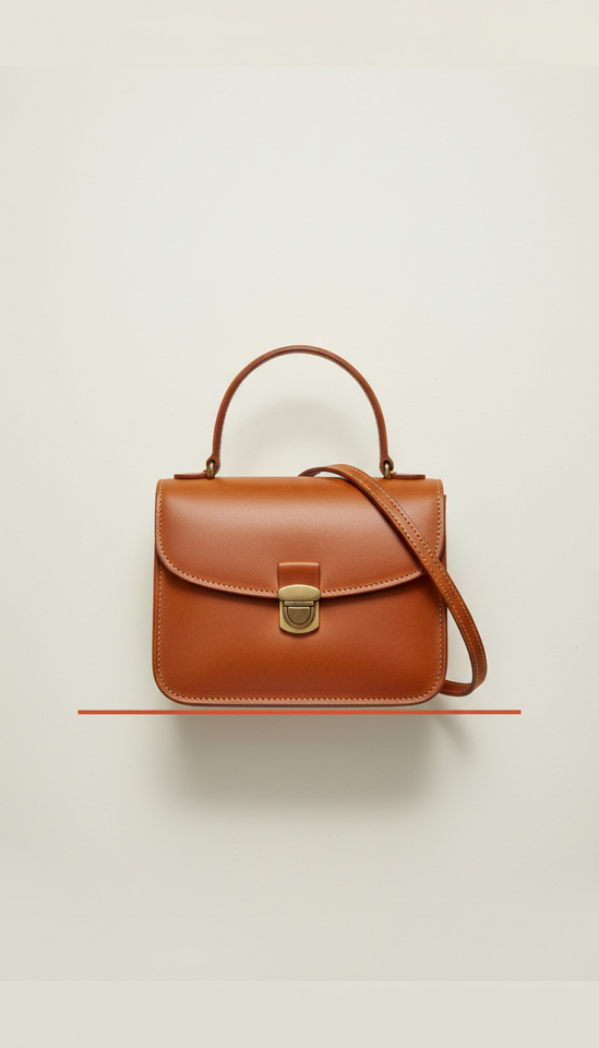 Small Leather Hand  bag With Sculpted Handle