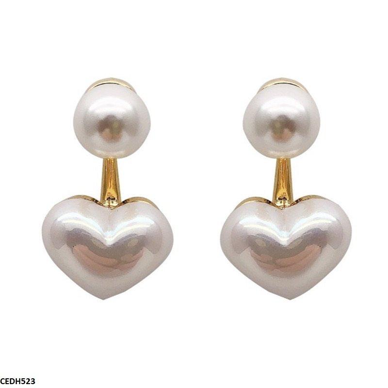 CEDH523 LSH Pearl/Heart Drop Earrings