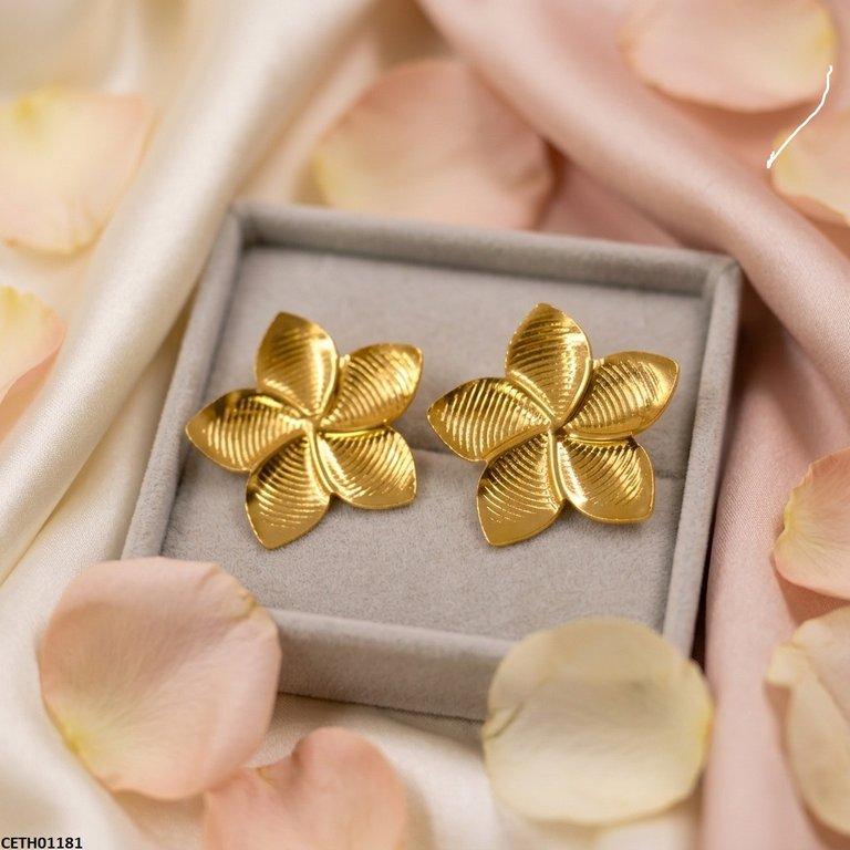 CETH01181 HLN Plumeria Floral Flower Stainless Steel Tops Pair - CETH