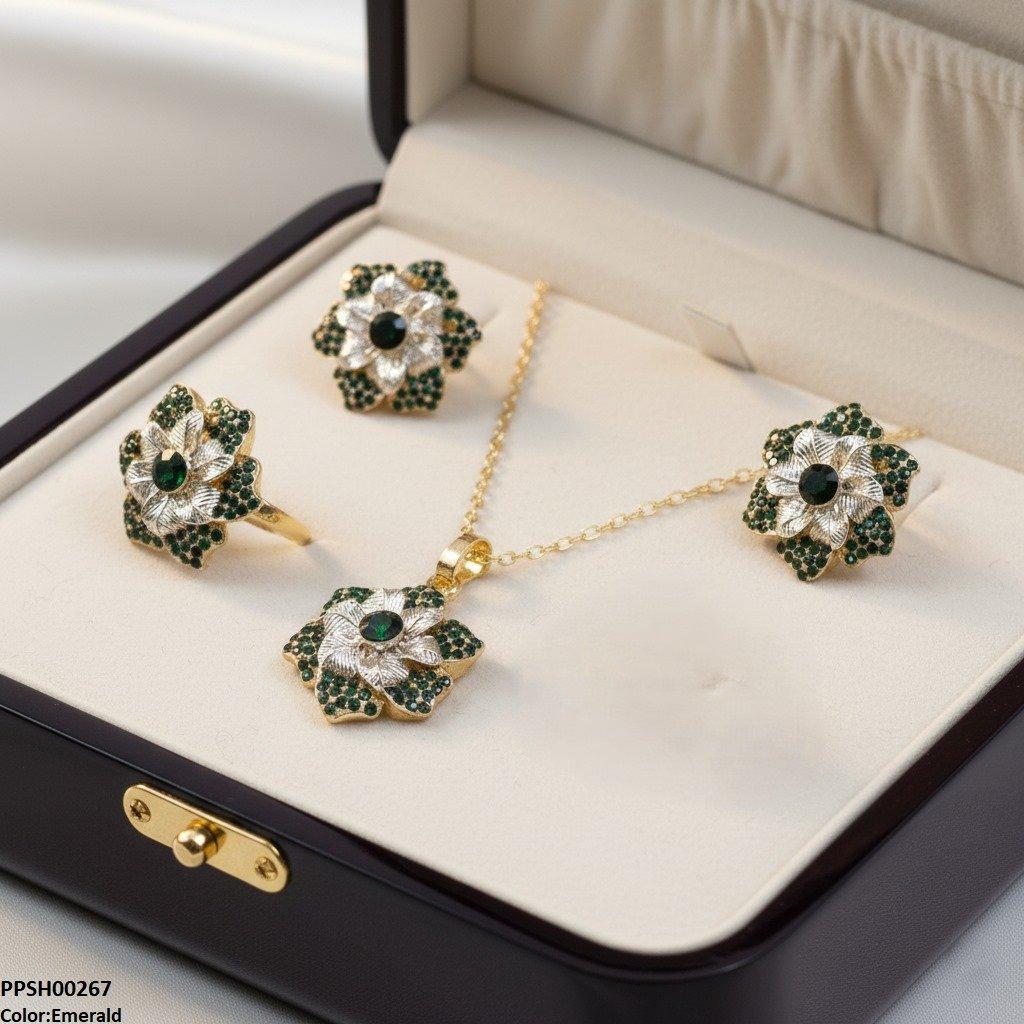 PPSH00267 SDQ Round Flower Pendant Set - PPSH