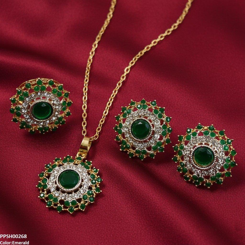 PPSH00268 SDQ Round Stone Flower Pendant Set - PPSH