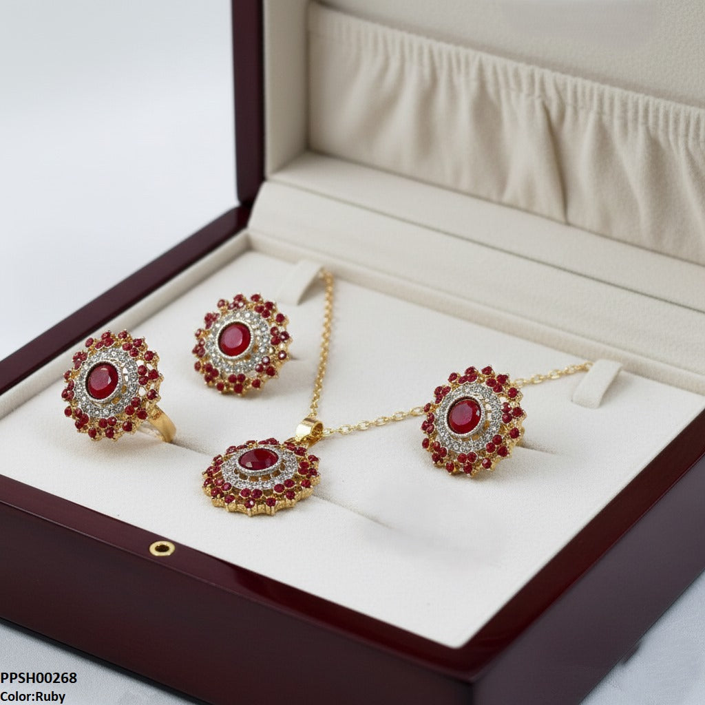 PPSH00268 SDQ Round Stone Flower Pendant Set - PPSH