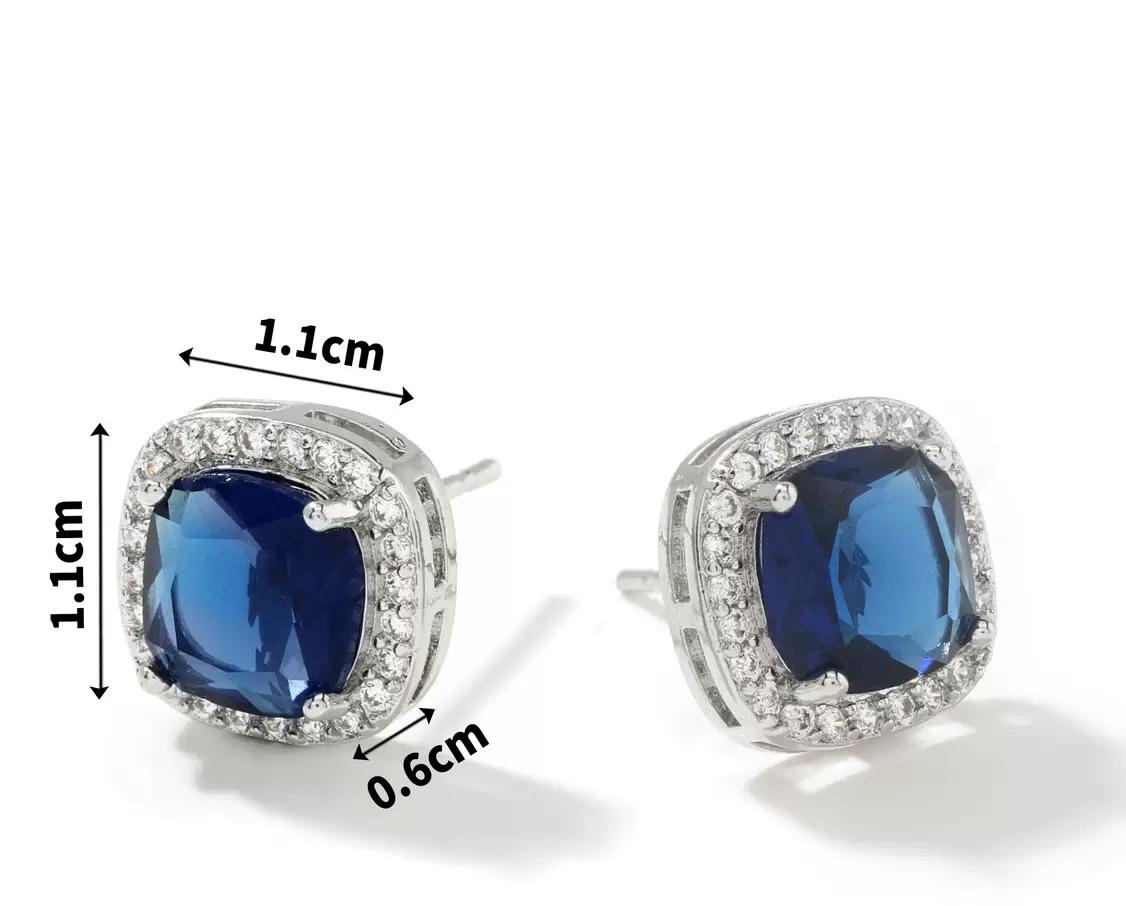 TETH00513  WKO Square ZIRCON Stone Stainless Steel Tops Pair - TETH