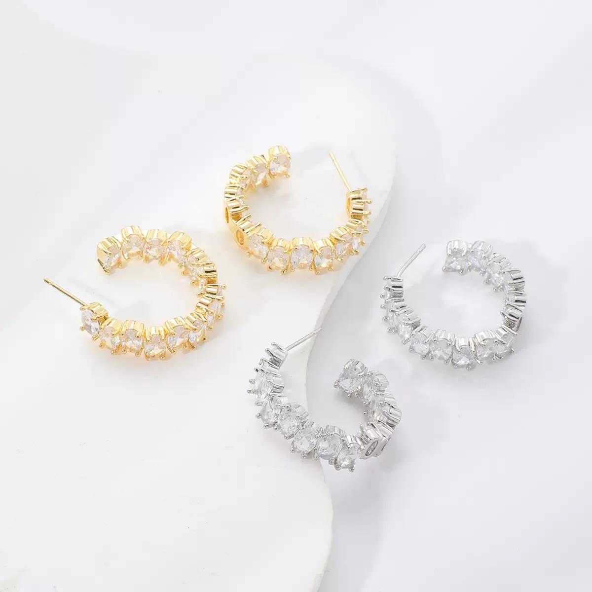 TEHH00502 WKO Stainless Steel Oval Zircon Stone Ear Hoops Pair - TEHH