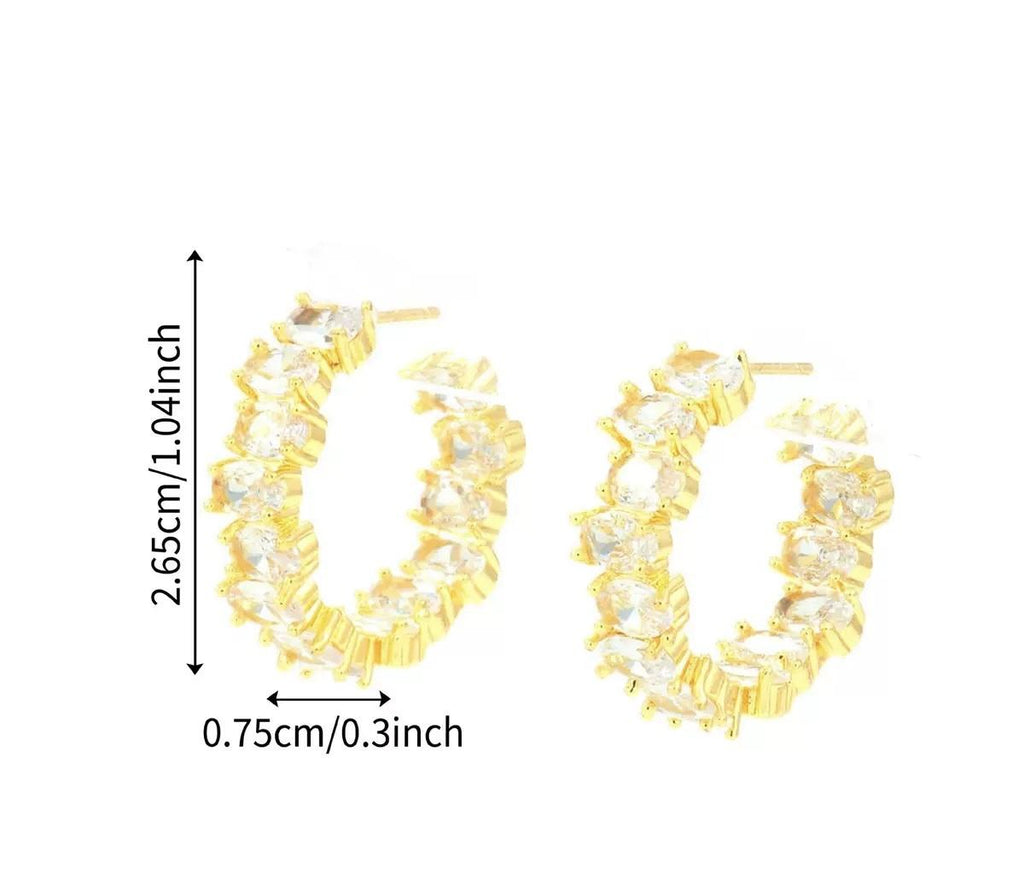 TEHH00502 WKO Stainless Steel Oval Zircon Stone Ear Hoops Pair - TEHH