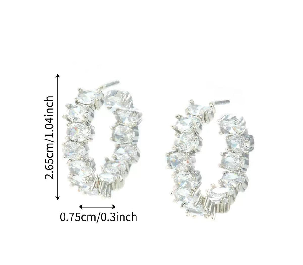 TEHH00502 WKO Stainless Steel Oval Zircon Stone Ear Hoops Pair - TEHH