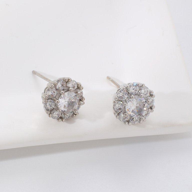 TETH00515 WKO Round ZIRCON Stone Stainless Steel Tops Pair - TETH