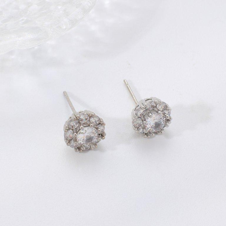 TETH00515 WKO Round ZIRCON Stone Stainless Steel Tops Pair - TETH