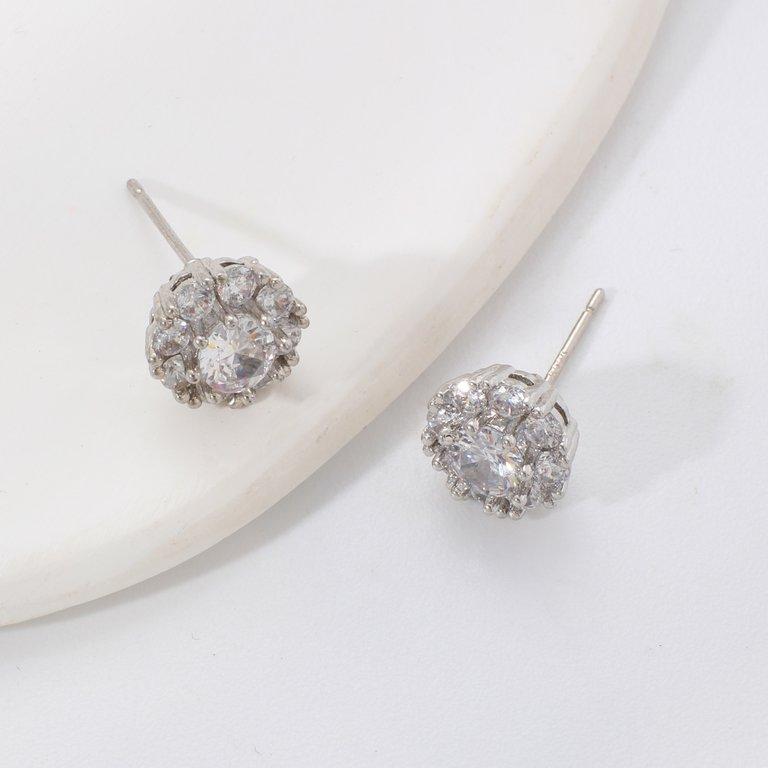 TETH00515 WKO Round ZIRCON Stone Stainless Steel Tops Pair - TETH