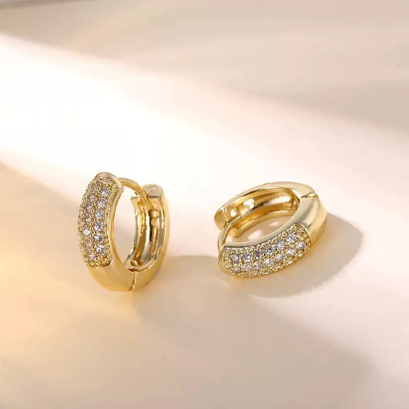 TEHH00503 WKO Stainless Steel Round Zircon Stone Ear Hoops Pair - TEHH