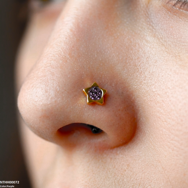 NTHH00072 XAS Star Round Stone Stainless Steel Nose Pin - NTHH