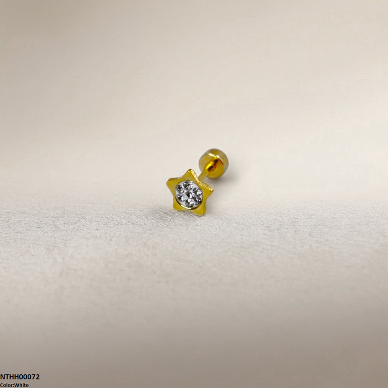 NTHH00072 XAS Star Round Stone Stainless Steel Nose Pin - NTHH