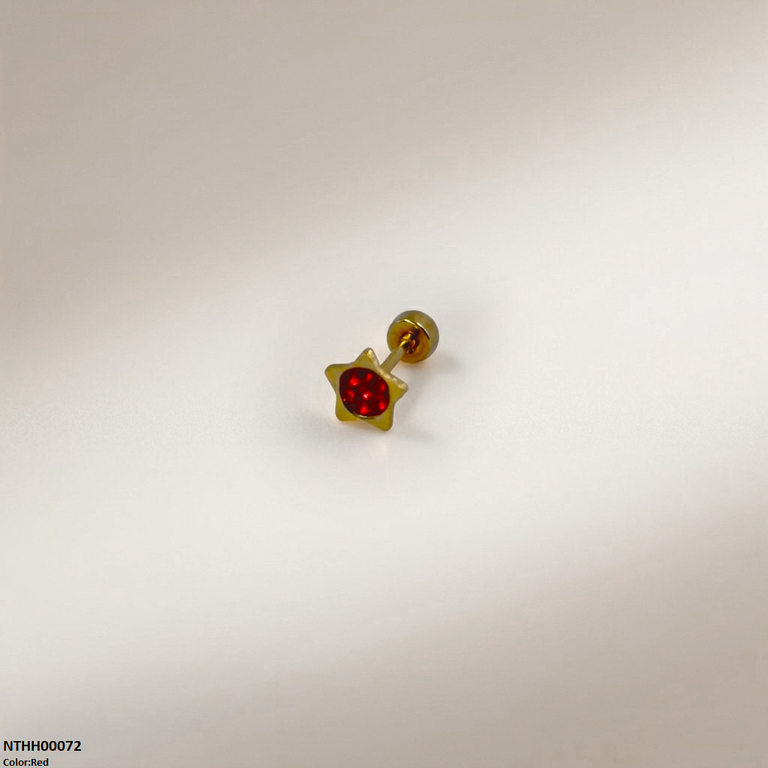 NTHH00072 XAS Star Round Stone Stainless Steel Nose Pin - NTHH