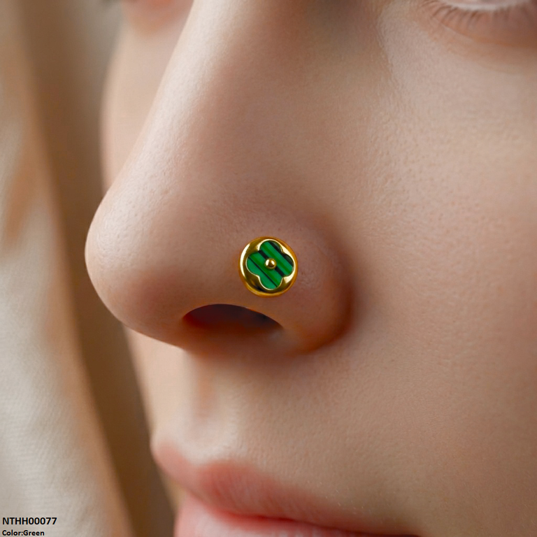 NTHH00077 XAS Round Clover Flower Stainless Steel Nose Pin - NTHH