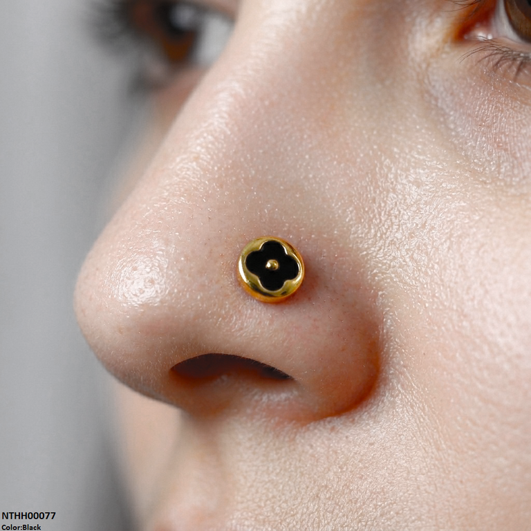 NTHH00077 XAS Round Clover Flower Stainless Steel Nose Pin - NTHH