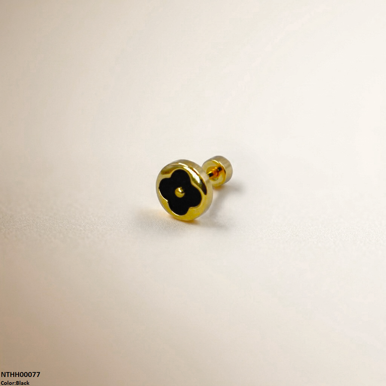 NTHH00077 XAS Round Clover Flower Stainless Steel Nose Pin - NTHH