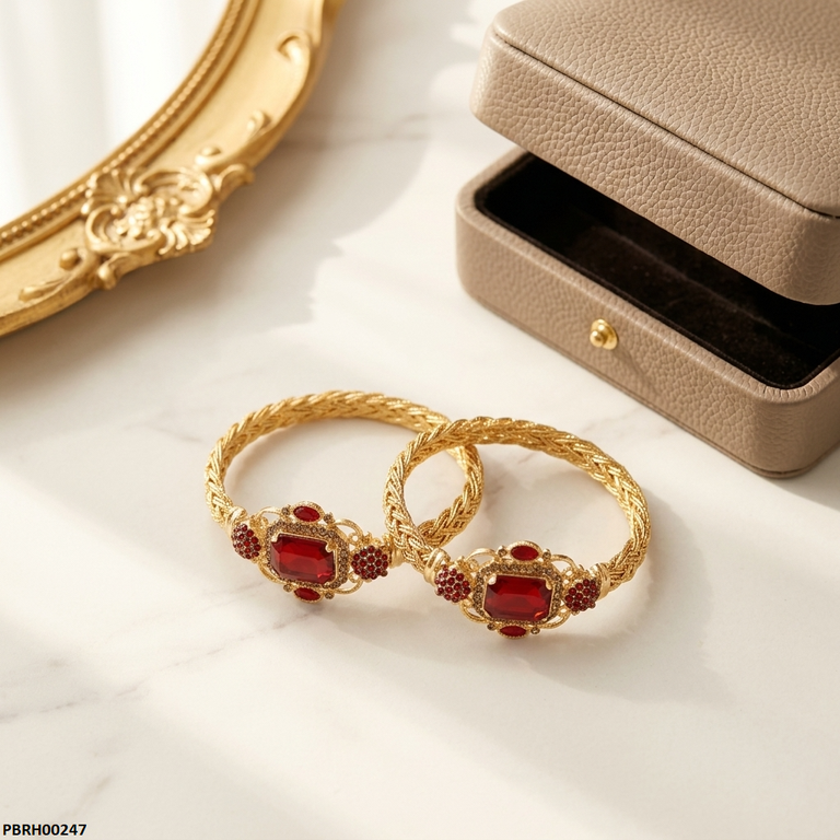 PBRH00247 AZM Rectabgle Flower Bangles Set - PBRH