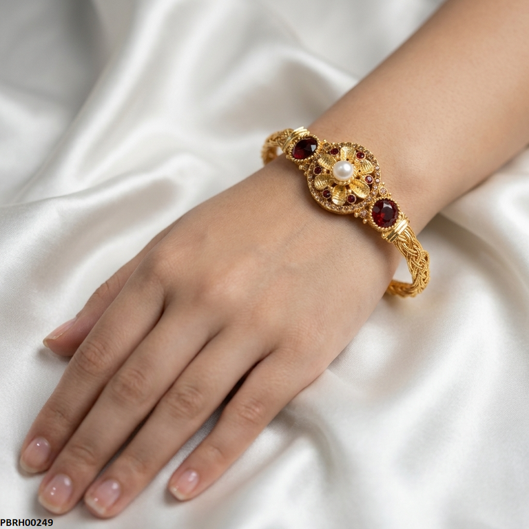PBRH00249 AZM Round Pearl Flower Bangles Set - PBRH