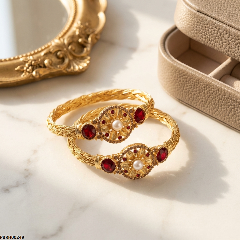 PBRH00249 AZM Round Pearl Flower Bangles Set - PBRH