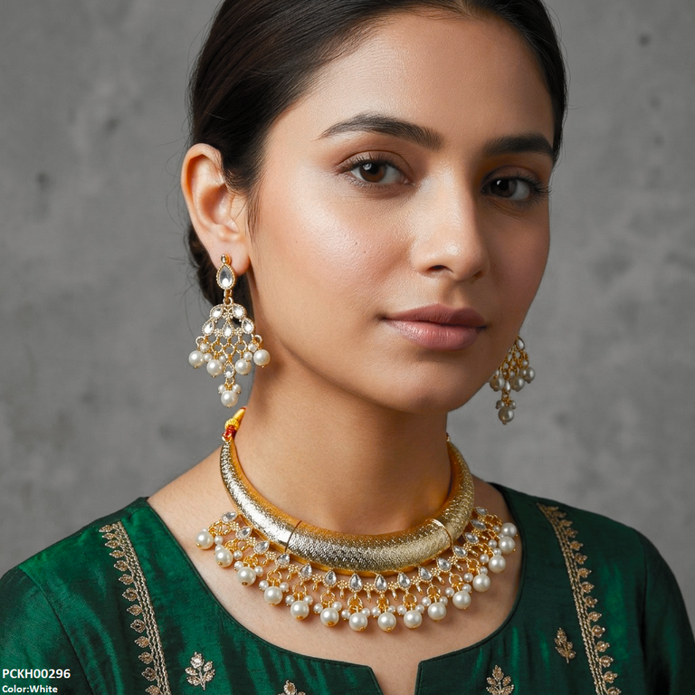 PNSH00071 ABD Tear Flower Pearl Drop Necklace Set - PNSH