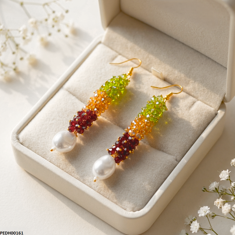 PEDH00161  FRN Grapes Cluster Pearl Drops Earrings - PEDH