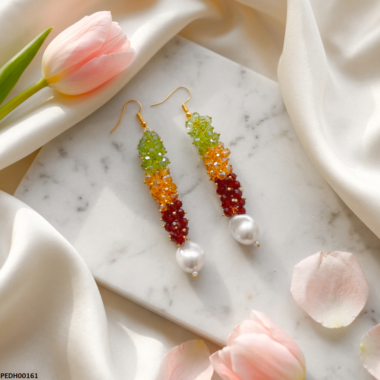 PEDH00161  FRN Grapes Cluster Pearl Drops Earrings - PEDH