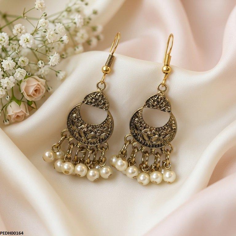 PEDH00164 ABD Antique Moon Pearl Drop  Earrings - PEDH