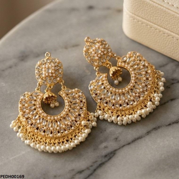 PEDH00169 MZM Round Pearl Bell Drop Earring - PEDH