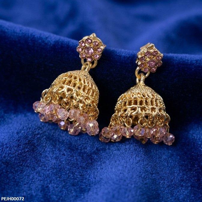 PEJH00072 SDQ Flower Pearl Drop Jhumki - PEJH