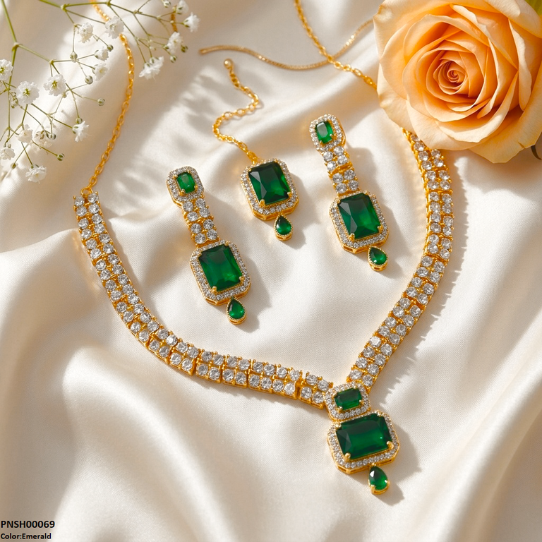 PNSH00071 ABD Tear Flower Pearl Drop Necklace Set - PNSH