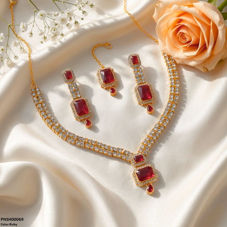PNSH00071 ABD Tear Flower Pearl Drop Necklace Set - PNSH
