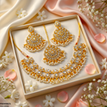 PNSH00075 FRN Tear Flower Pearl Drop Necklace Set - PNSH