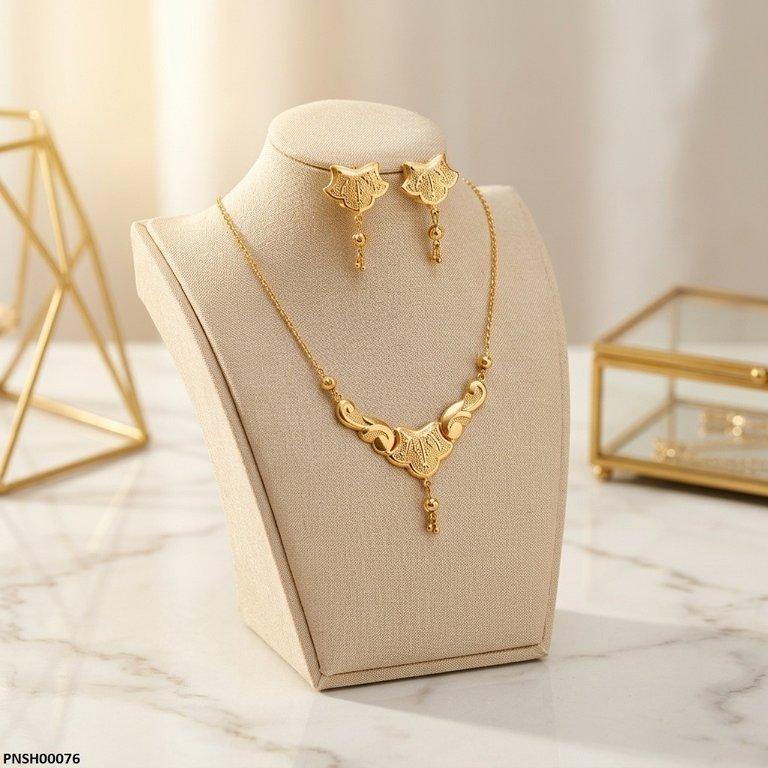 PNSH00076 FRN Floral Flower Round Drop Necklace Set - PNSH