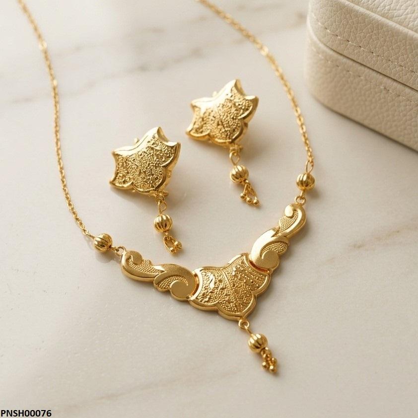 PNSH00071 ABD Tear Flower Pearl Drop Necklace Set - PNSH