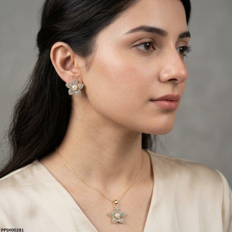 PPSH00281 ABD  Pearl Flower Pedant Set - PPSH