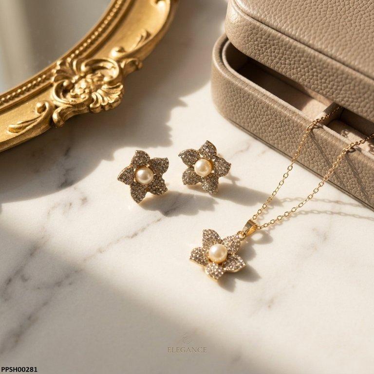 PPSH00281 ABD  Pearl Flower Pedant Set - PPSH