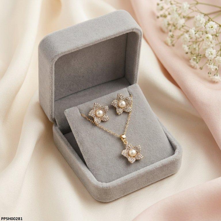 PPSH00281 ABD  Pearl Flower Pedant Set - PPSH
