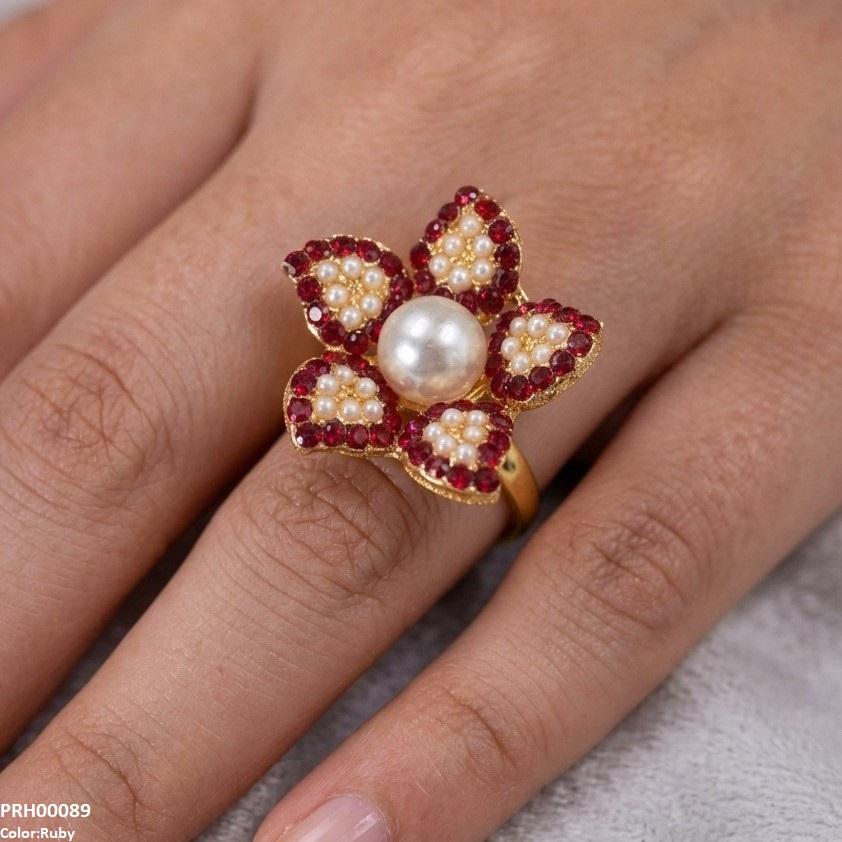 PRH00089 ABD Flower Pearl Ring Adjustable - PRH