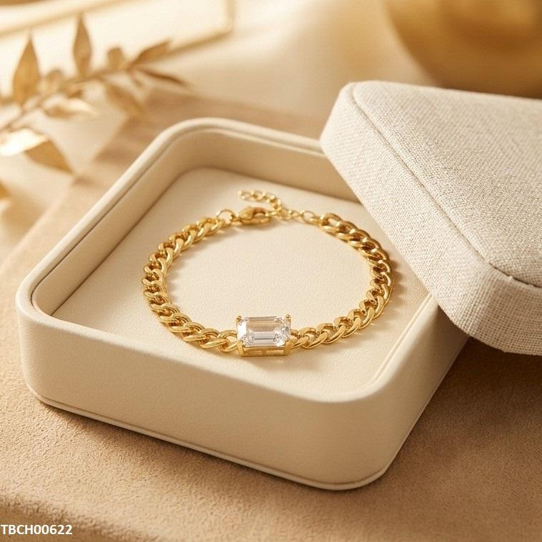 TBCH00622 QWN Rectangle Stone Chain Bracelet Adjustable-TBCH