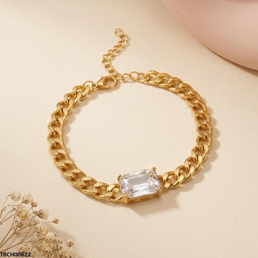 TBCH00622 QWN Rectangle Stone Chain Bracelet Adjustable-TBCH