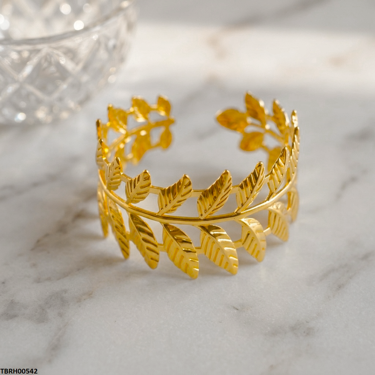 TBRH00542 HLN Double Leaf Cuff Stainless Steel Bracelet Adjustable - TBRH