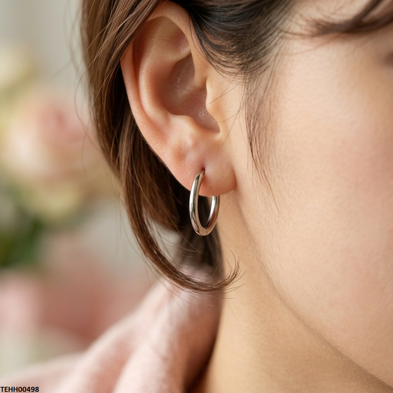 TEHH00498 XAS Round Stainless Steel Ear Hoops Pair - TEHH