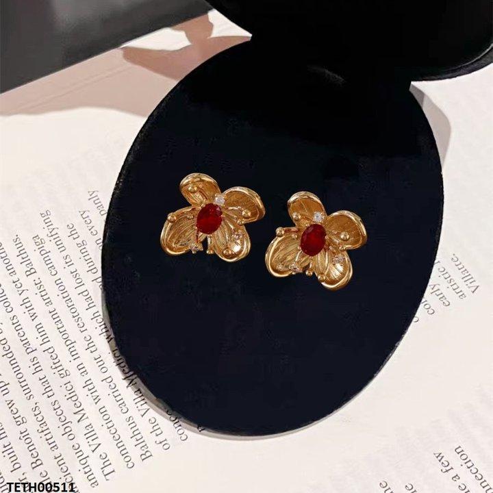TETH00511 SYB Flower Red Stone Earrings - TEDH