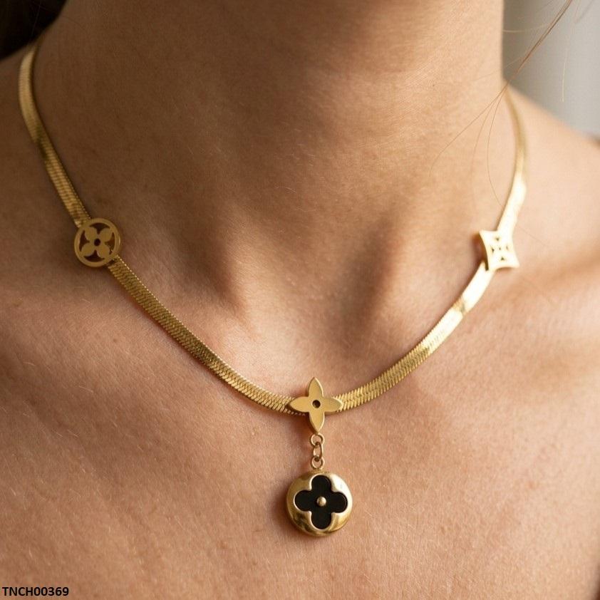 TNCH00369 MSJ Stainless Steel Flower Drop Necklace - TNCH