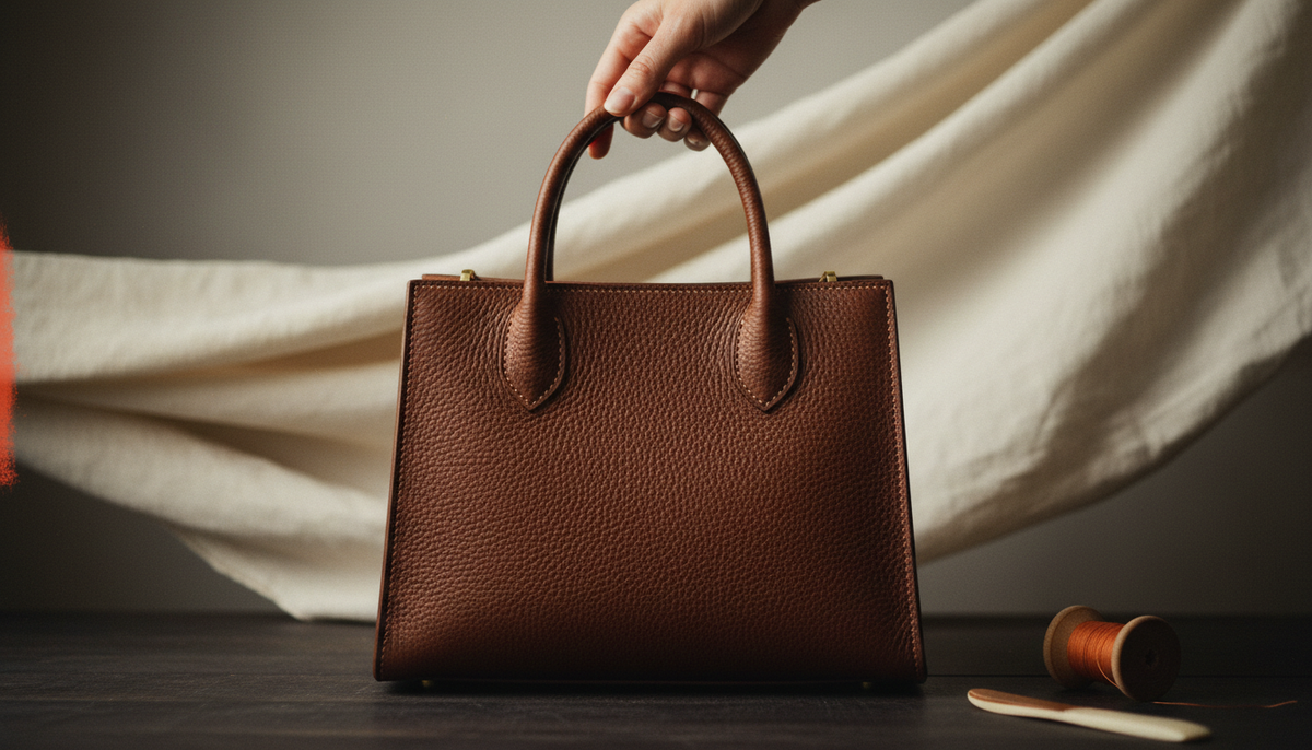 Small Leather Hand  bag With Sculpted Handle