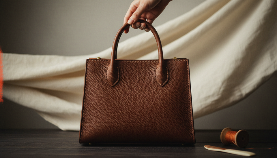 Small Leather Hand  bag With Sculpted Handle